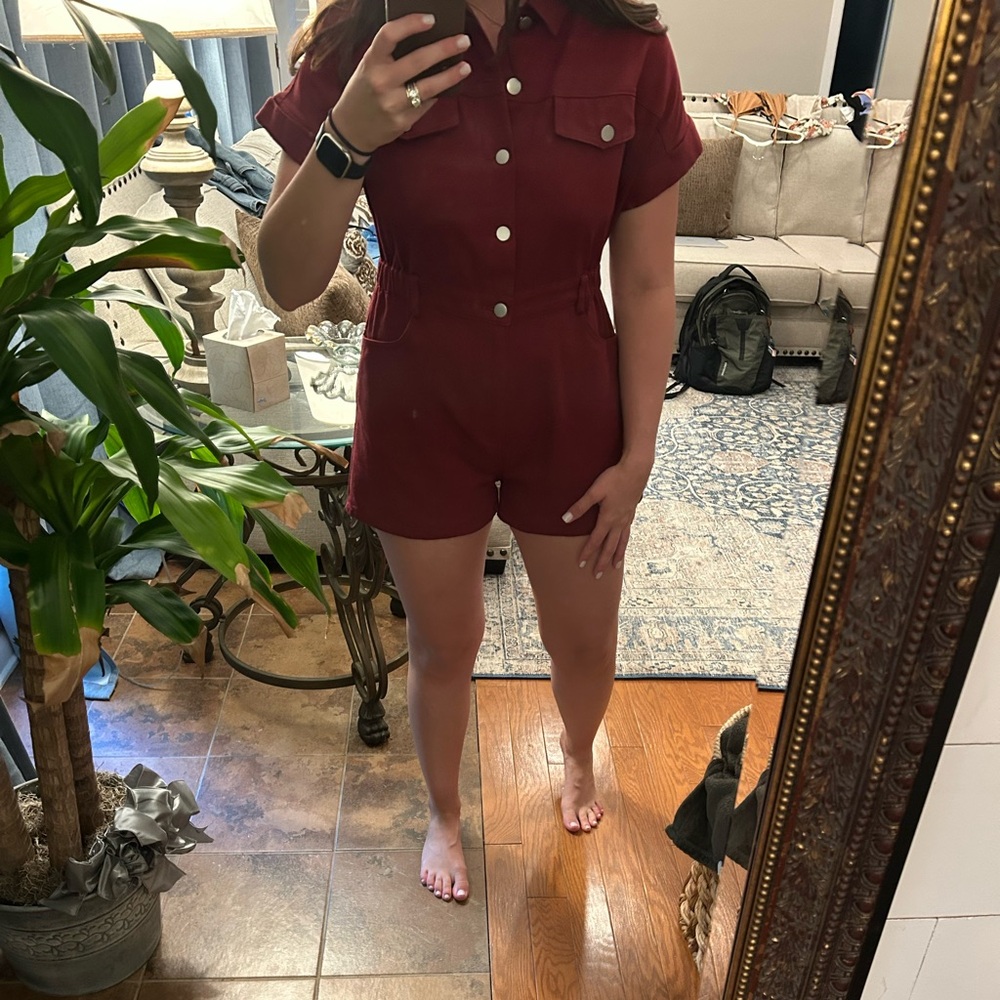 Short Sleeve Burgundy Romper